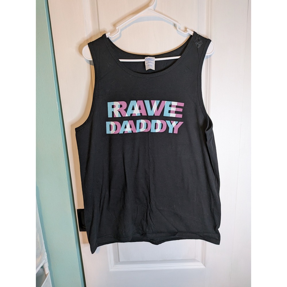 Port & Company Rave Daddy Graphic Tank Top Black Mens Large EDM Festival Wear